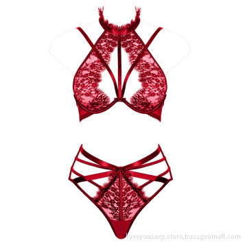 Hot Selling Sexy Red Lingerie Bra Panty Set